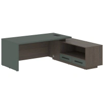 Стол для руководителя с тумбой правый VCT 2119(R) Яшма черный/Черный матовый/Дуб Сильвер 2100×1900×750 VELION