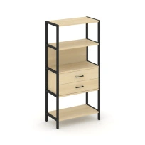 Односекционный стеллаж четырехъярусный с ящиками Shelf System SN.STM-412 Тиквуд Светлый/Металл Черный 810×400×1613