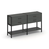 Двухсекционный стеллаж двухярусный с ящиками Shelf System SN.STM-222 Тиквуд Светлый/Металл Черный 1590×400×879