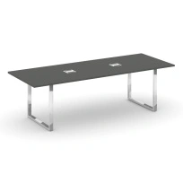 Стол для переговоров с лючком на О-образном металлокаркасе Style Project Direct Lux M-SN-6O.SPRG-258 Тиквуд Светлый/Нержавеющая Сталь/Хром 2580×980×750