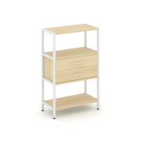 Односекционный стеллаж трехъярусный с ящиками Shelf System SN.STM-312 Тиквуд Светлый/Металл Белый 810×400×1246