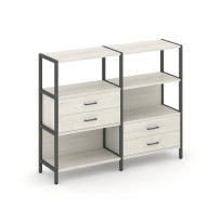 Двухсекционный стеллаж трехъярусный с ящиками Shelf System SN.STM-323 Тиквуд Светлый/Металл Антрацит 1590×810×1246