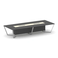 Стол для переговоров прямоугольный Steel Meet KM-PR.B.SP-14 / Тиквуд Светлый – Графит Глянец – Металл Серый / 4000×1600×750