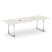 Стол для переговоров с лючком на металлокаркасе в форме трапеции Style Project Direct Lux M-SN-6T1.SPRG-258 Тиквуд Светлый/Нержавеющая Сталь/Хром 2580×980×750