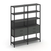 Двухсекционный стеллаж пятиярусный с ящиками Shelf System SN.STM-522 Дуб Табак/Антрацит/Металл Черный 1590×400×1980